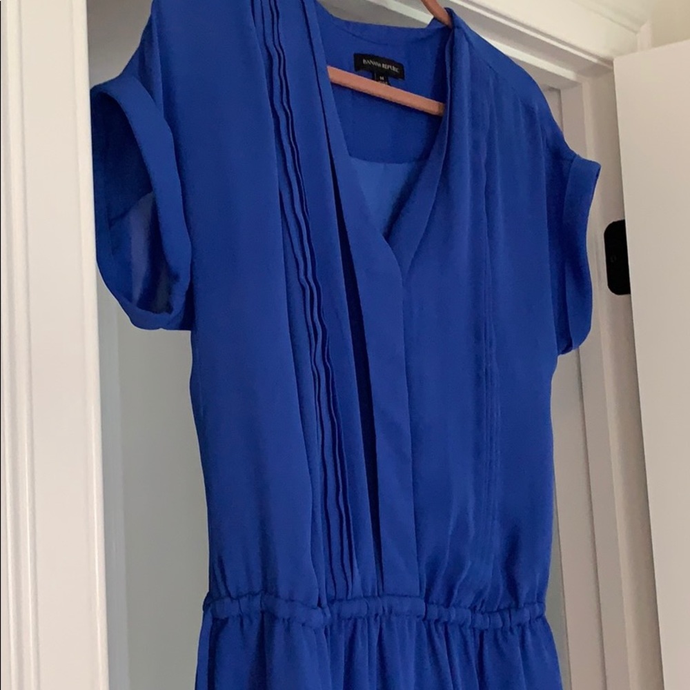 Royal blue silk shirt dress